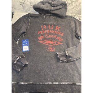 Huk Boys Youth Large Hoodie Hooded Sweatshirt Distressed Black NEW Fishing